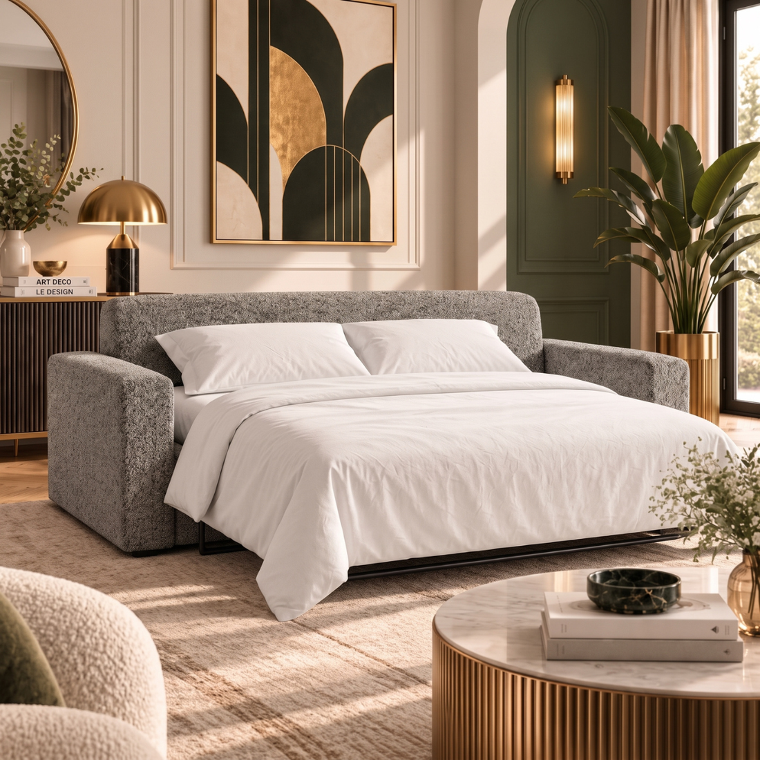 Canapé convertible avec matelas mémoire de forme gris - Collection canape lit
