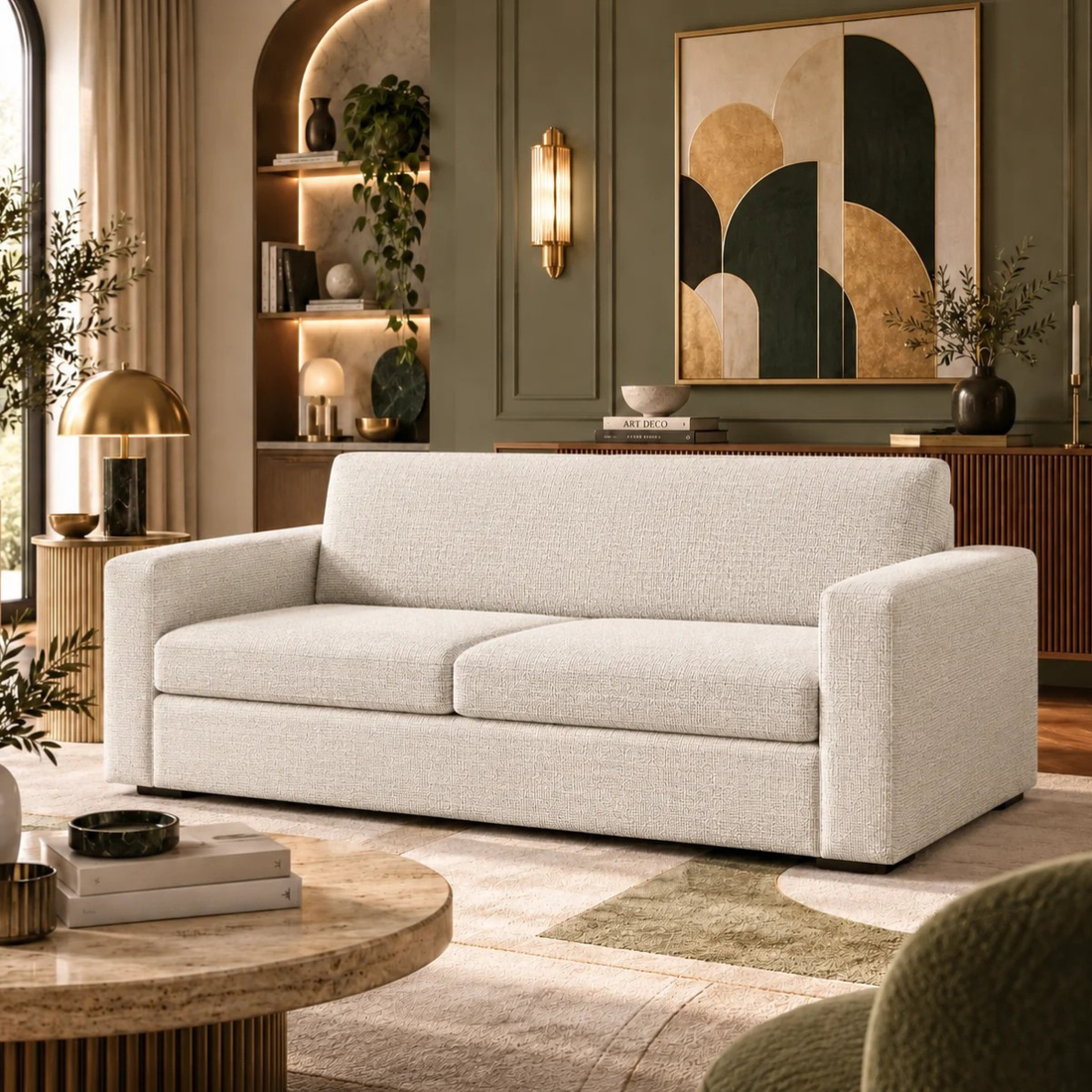 Canapé convertible avec matelas mémoire de forme beige - Collection canape lit