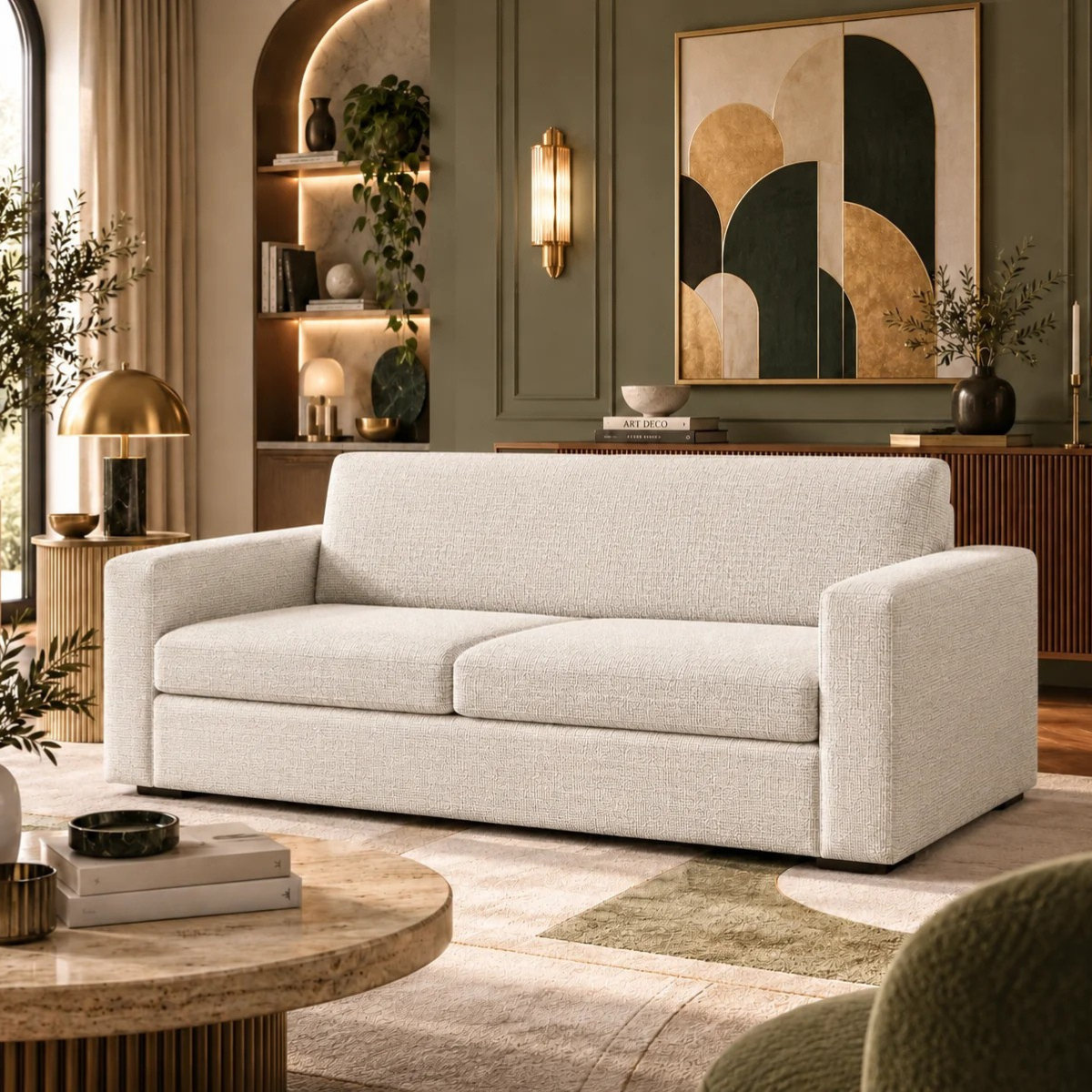 Canapé convertible avec matelas mémoire de forme beige - Collection canape lit
