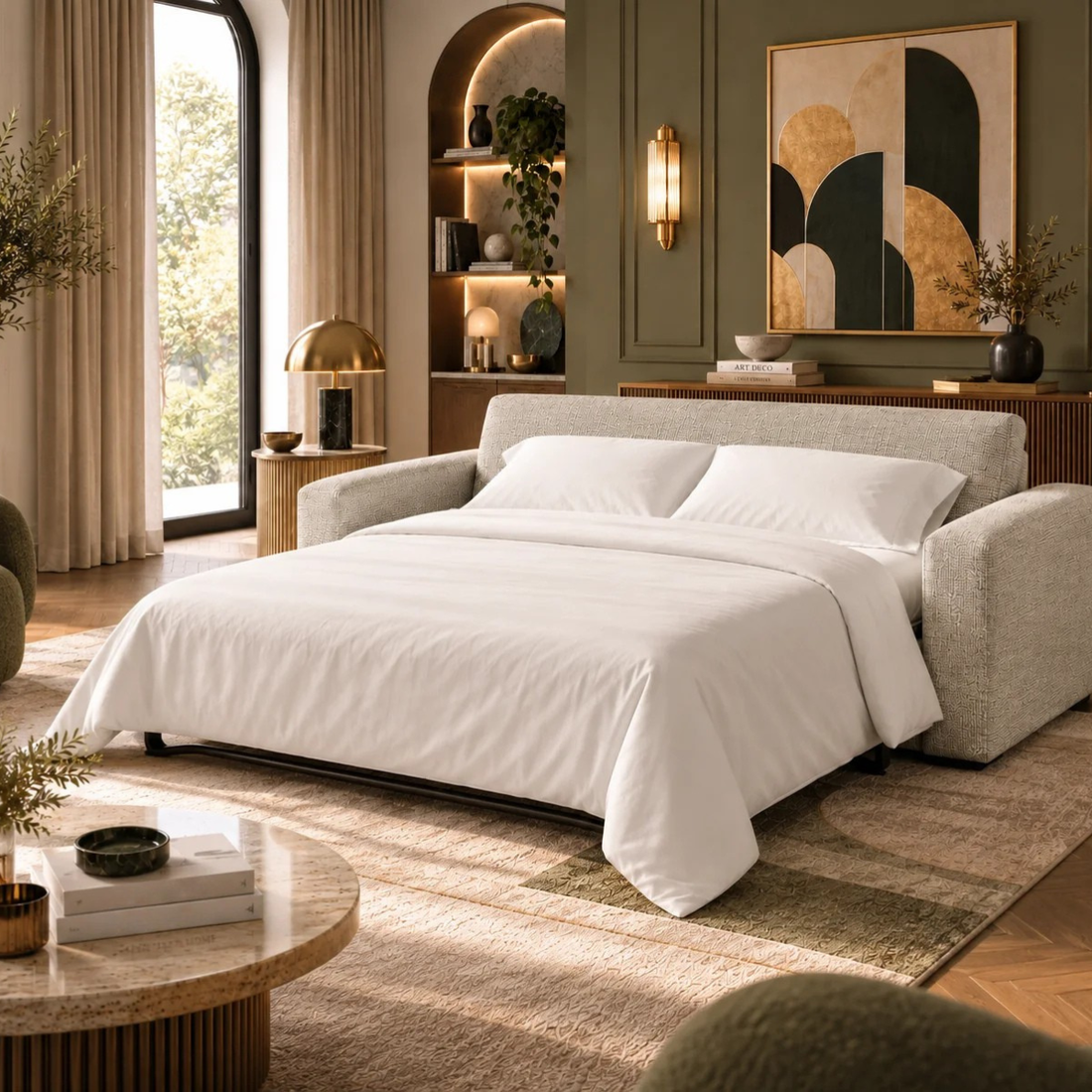 Canapé convertible avec matelas mémoire de forme beige - Collection canape lit