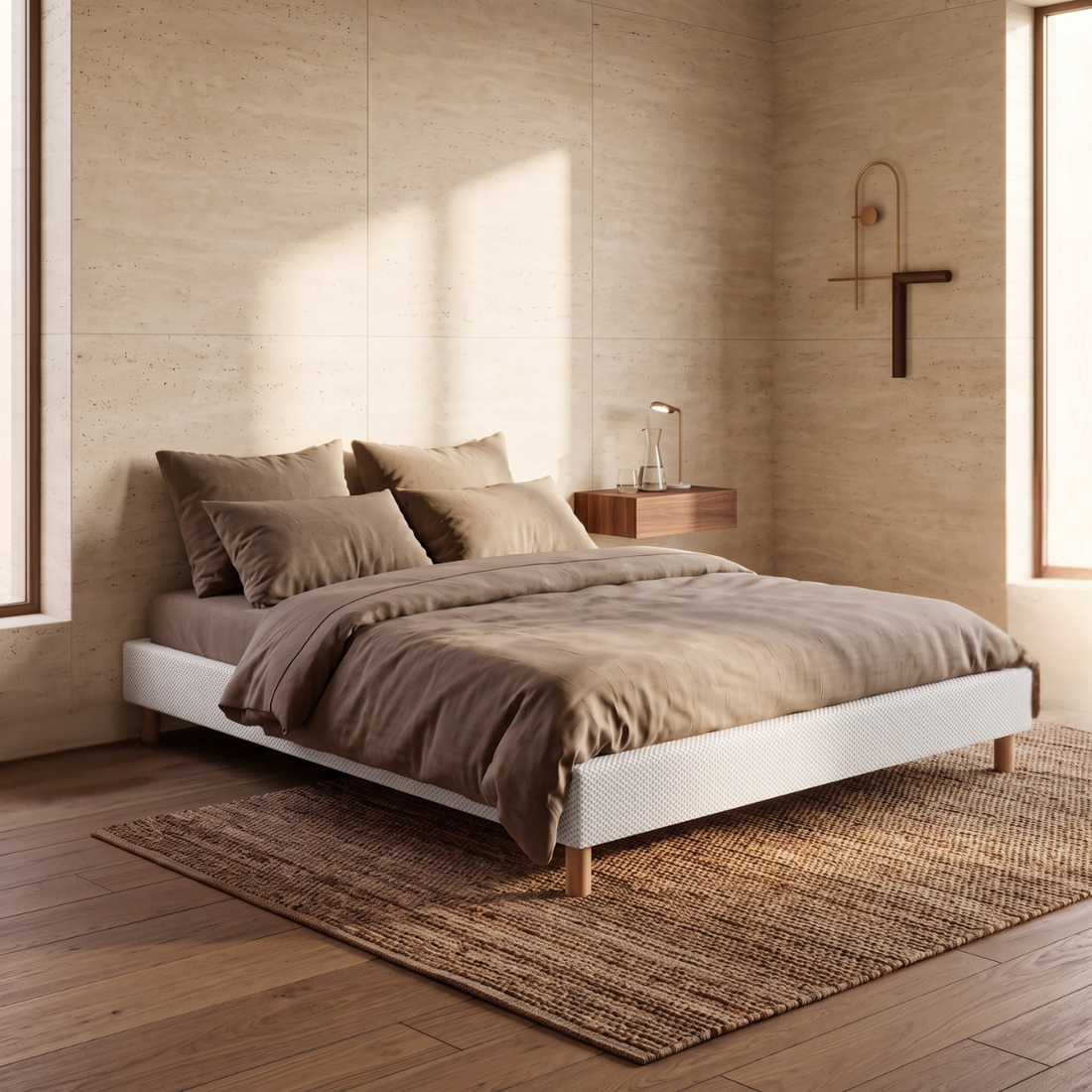 Sommier tissu Mesh 3D, cadre de lit, pieds bois, maintien bassin - Collection Deco