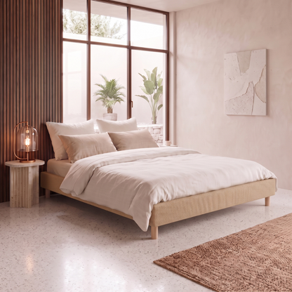 Sommier tissu Mesh 3D, cadre de lit, pieds bois, maintien bassin - Collection Deco