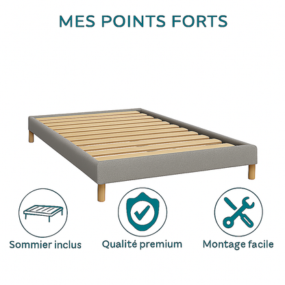 Sommier bouclette Deco : cadre et pieds en bois