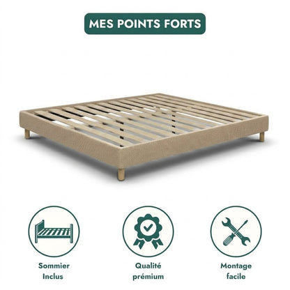 Sommier tissu Mesh 3D, cadre de lit, pieds bois, maintien bassin - Collection Deco