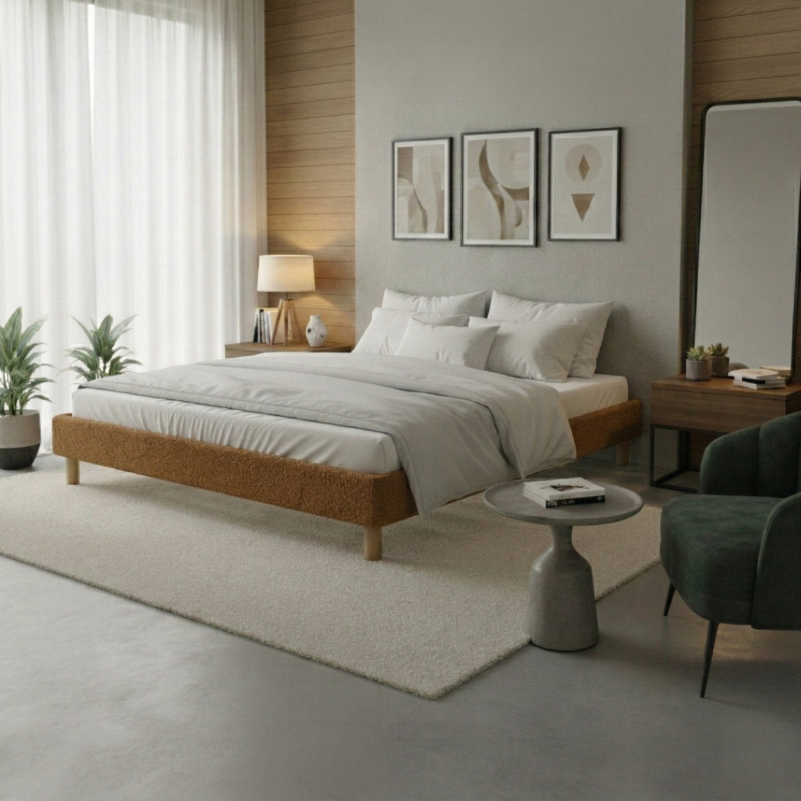 Sommier bouclette, cadre de lit, pieds bois, maintien bassin - Collection Deco