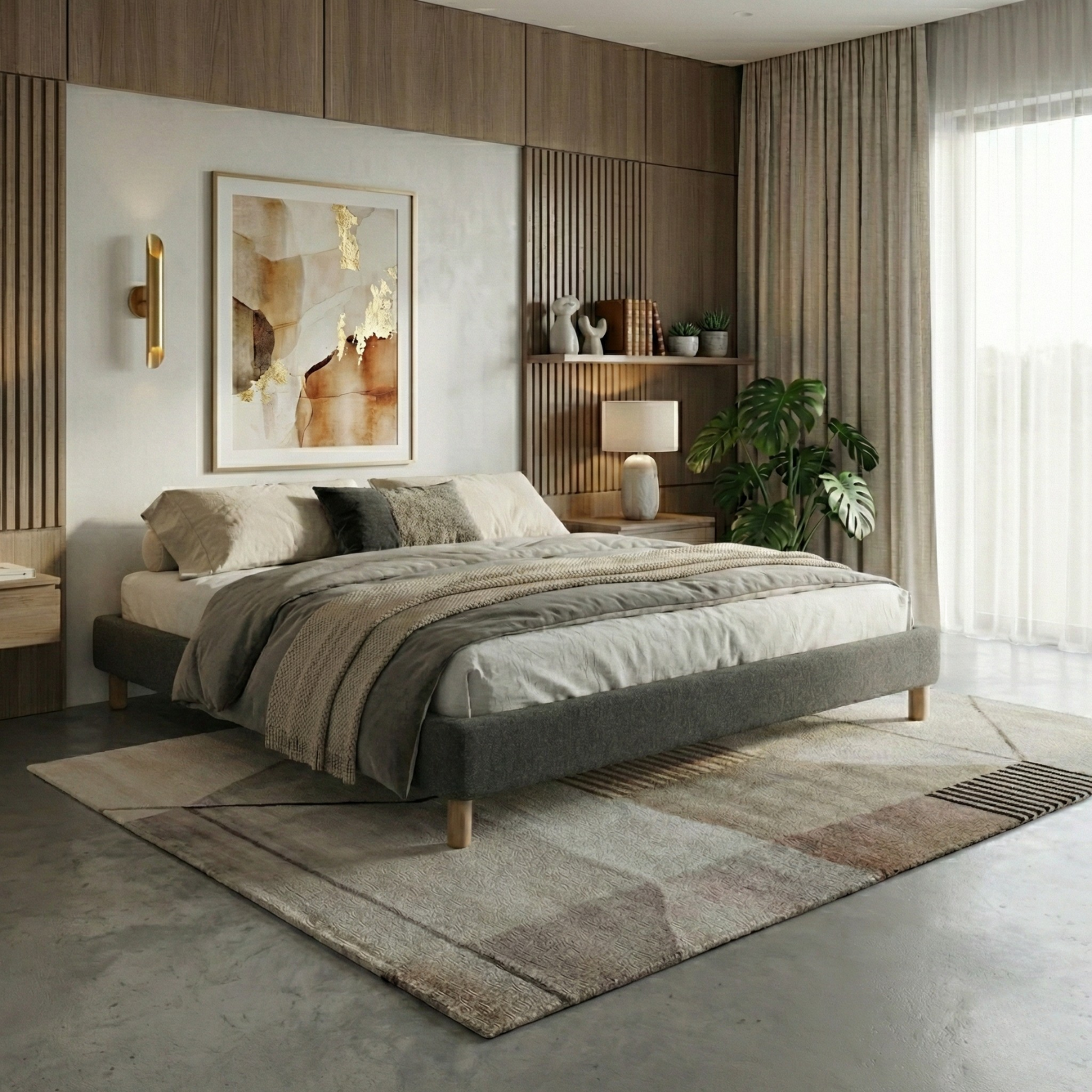 Sommier bouclette, cadre de lit, pieds bois, maintien bassin - Collection Deco