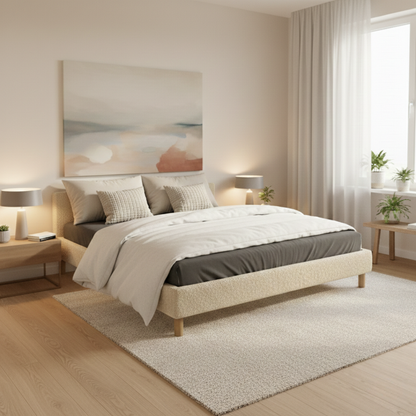 Sommier bouclette, cadre de lit, pieds bois, maintien bassin - Collection Deco