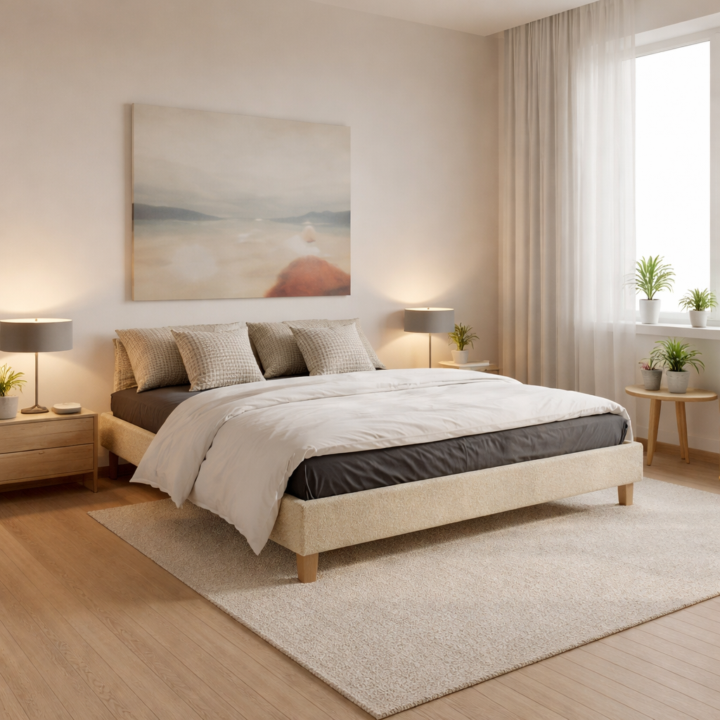 Sommier bouclette, cadre de lit, pieds bois, maintien bassin - Collection Deco