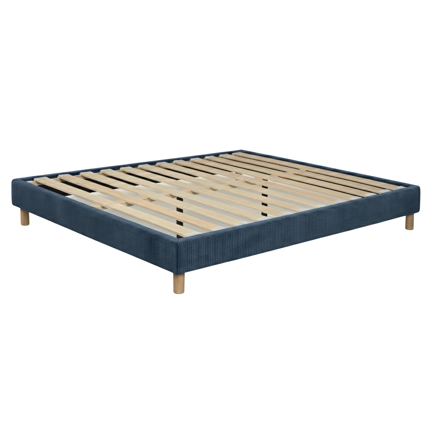 Sommier velours côtelé, cadre de lit, pieds bois, maintien bassin – Collection Deco