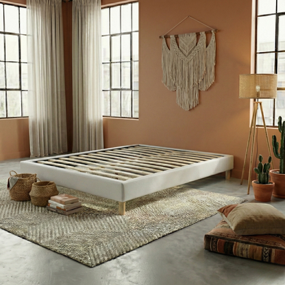 Faux leather bed base, wooden bed frame and legs, pelvic support - Deco Collection