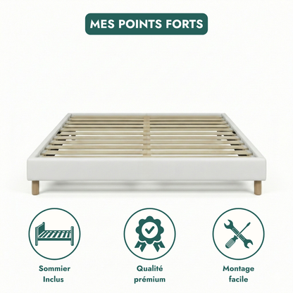 Faux leather bed base, wooden bed frame and legs, pelvic support - Deco Collection