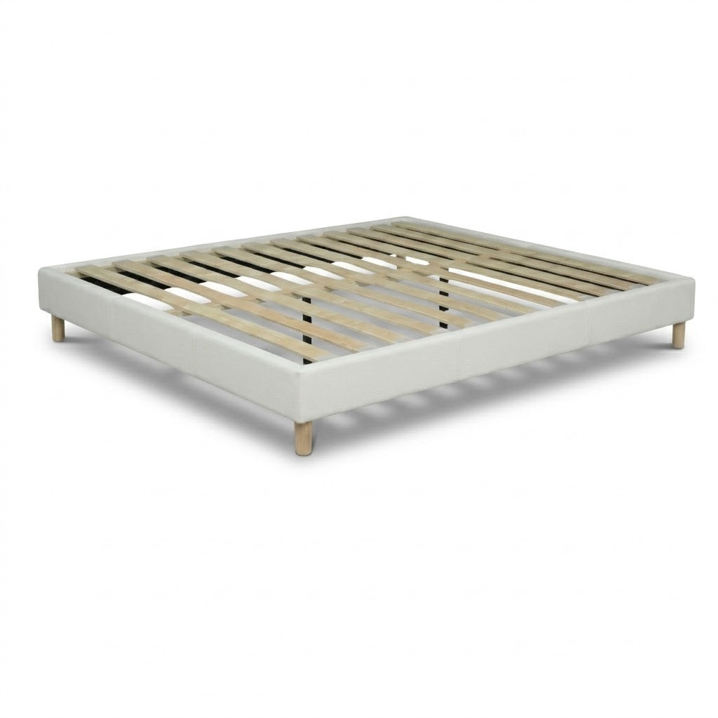 Sommier simili cuir, cadre de lit et pieds bois, maintien bassin - Collection Deco