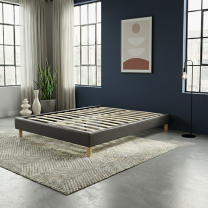 Faux leather bed base, wooden bed frame and legs, pelvic support - Deco Collection