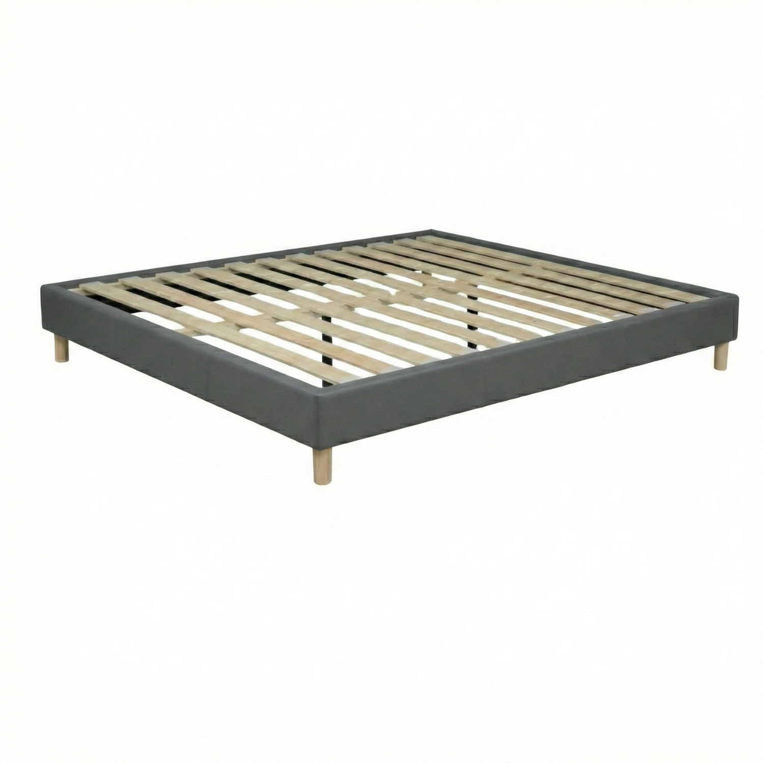 Faux leather bed base, wooden bed frame and legs, pelvic support - Deco Collection