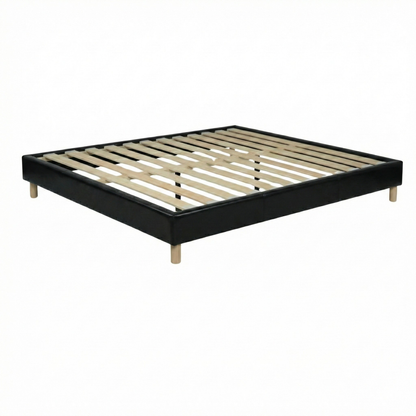 Faux leather bed base, wooden bed frame and legs, pelvic support - Deco Collection
