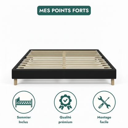 Faux leather bed base, wooden bed frame and legs, pelvic support - Deco Collection