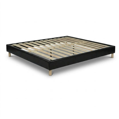 Sommier simili cuir, cadre de lit et pieds bois, maintien bassin - Collection Deco