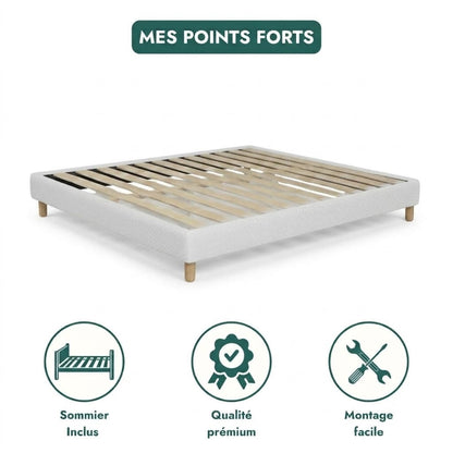 Sommier tissu Mesh 3D, cadre de lit, pieds bois, maintien bassin - Collection Deco