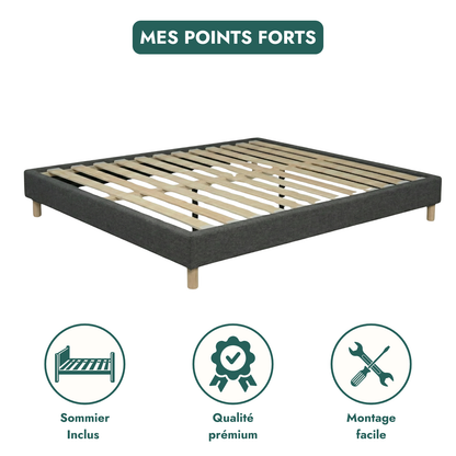 Fabric bed base, bed frame, wooden legs, pelvic support - Deco Collection