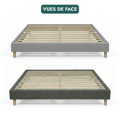 Fabric bed base, bed frame, wooden legs, pelvic support - Deco Collection
