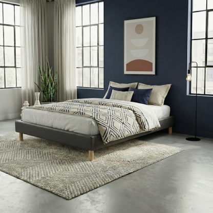 Faux leather bed base, wooden bed frame and legs, pelvic support - Deco Collection