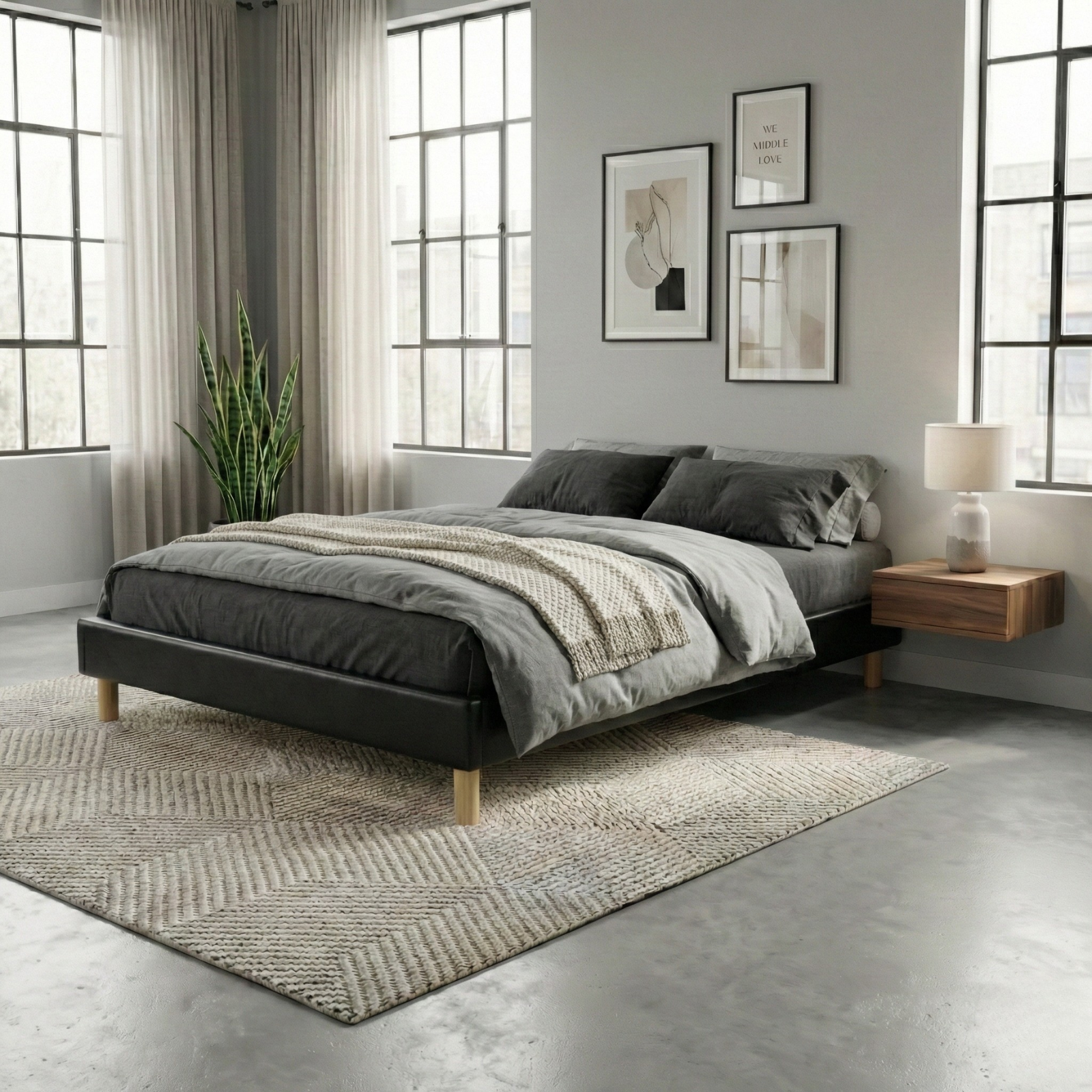 Faux leather bed base, wooden bed frame and legs, pelvic support - Deco Collection