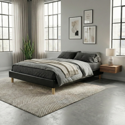 Faux leather bed base, wooden bed frame and legs, pelvic support - Deco Collection
