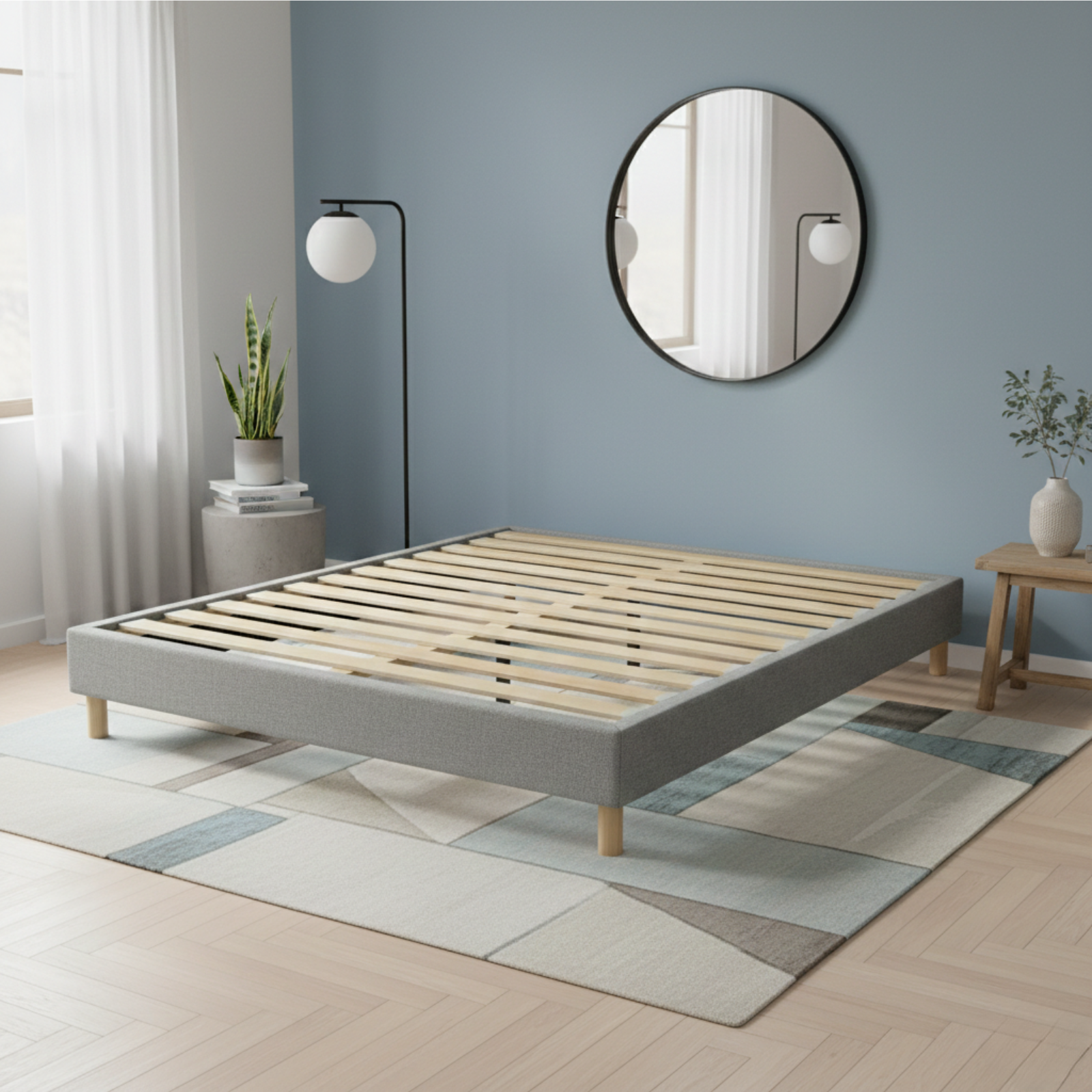 Fabric bed base, bed frame, wooden legs, pelvic support - Deco Collection