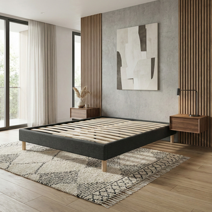 Fabric bed base, bed frame, wooden legs, pelvic support - Deco Collection