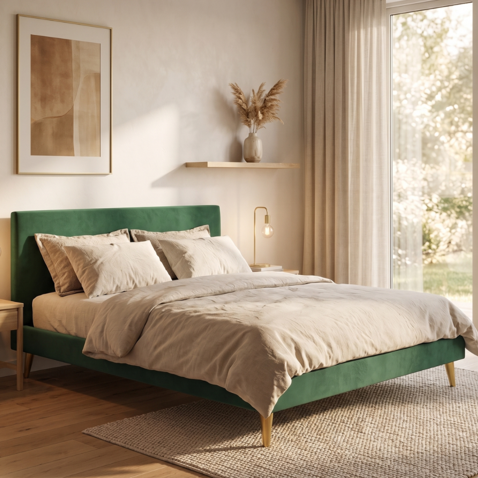 Corduroy bed, headboard, wooden slatted base - Prince Collection