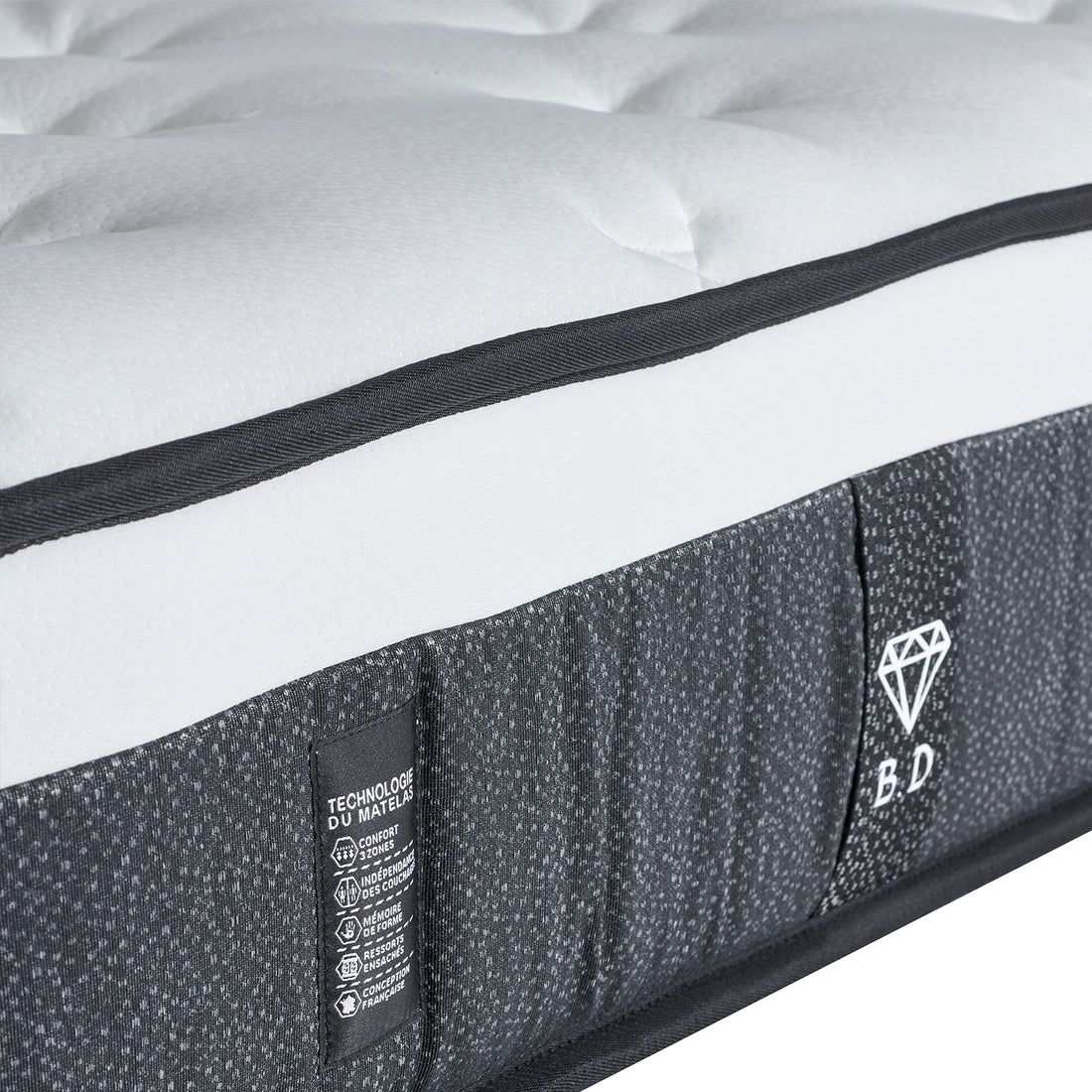 Matelas mémoire de forme et ressorts ensachés 3 zones - Collection Black Diamond
