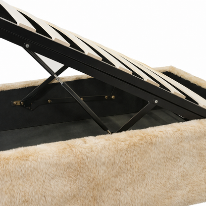 Lit coffre fourrure, tête de lit, grand espace de stockage - Collection Versailles