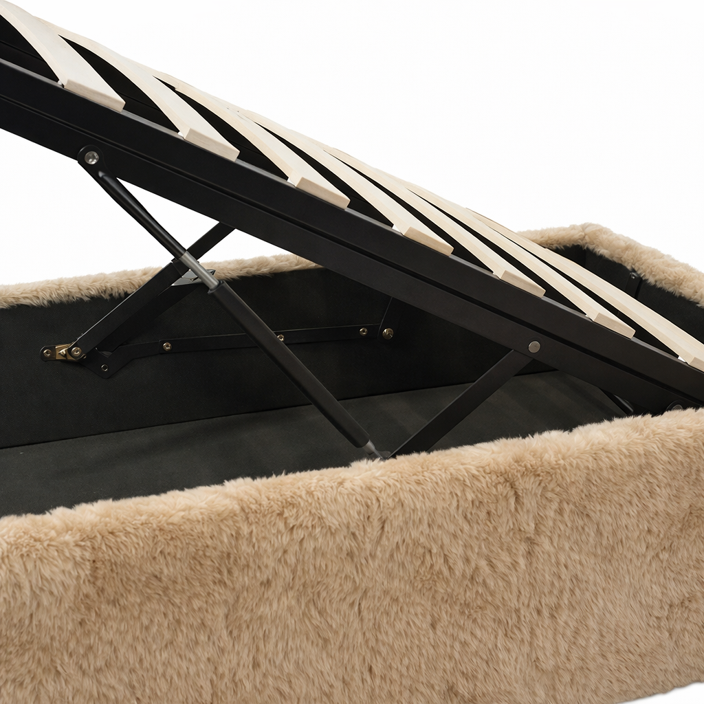 Lit coffre fourrure, tête de lit, grand espace de stockage - Collection Versailles
