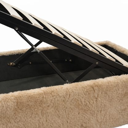 Lit coffre fourrure, tête de lit, grand espace de stockage - Collection Versailles