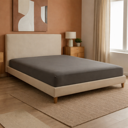 Fitted sheet, elasticated, breathable, dark grey - Solid Collection