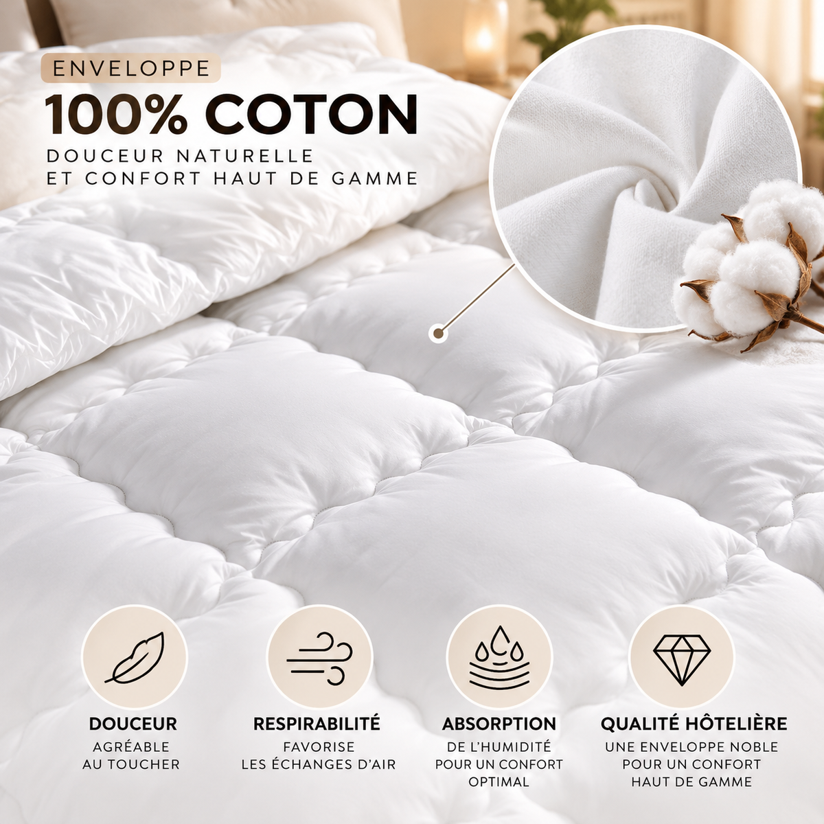 Couette coton chaude hiver 800 g/m² - Collection Grand Froid