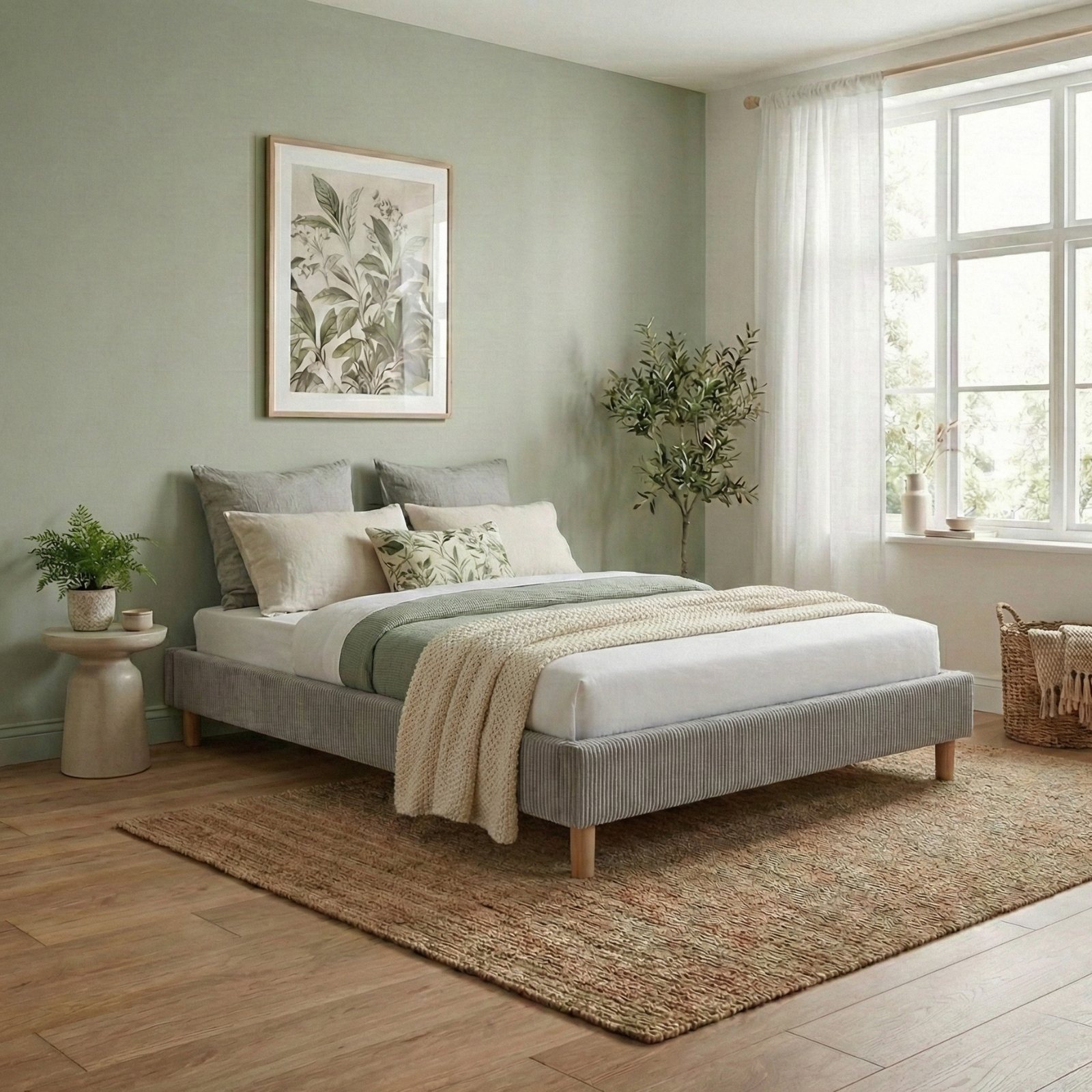 Corduroy bed base, bed frame, wooden legs, pelvic support – Deco Collection