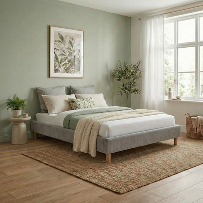 Corduroy bed base, bed frame, wooden legs, pelvic support – Deco Collection