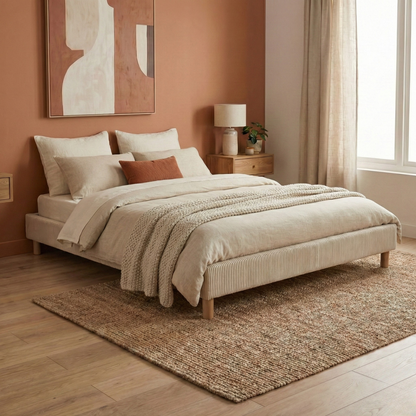 Corduroy bed base, bed frame, wooden legs, pelvic support – Deco Collection