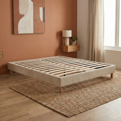 Corduroy bed base, bed frame, wooden legs, pelvic support – Deco Collection