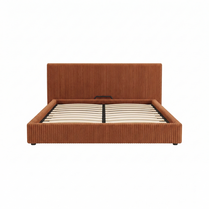 Electric storage bed with headboard, corduroy upholstery, remote control - Futura design collection