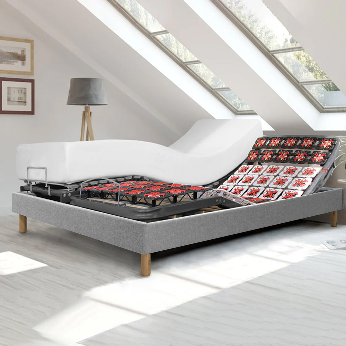 Pack Lit Electrique orthopédique Tissu gris clair Technoflex : Matelas déhoussable inclus