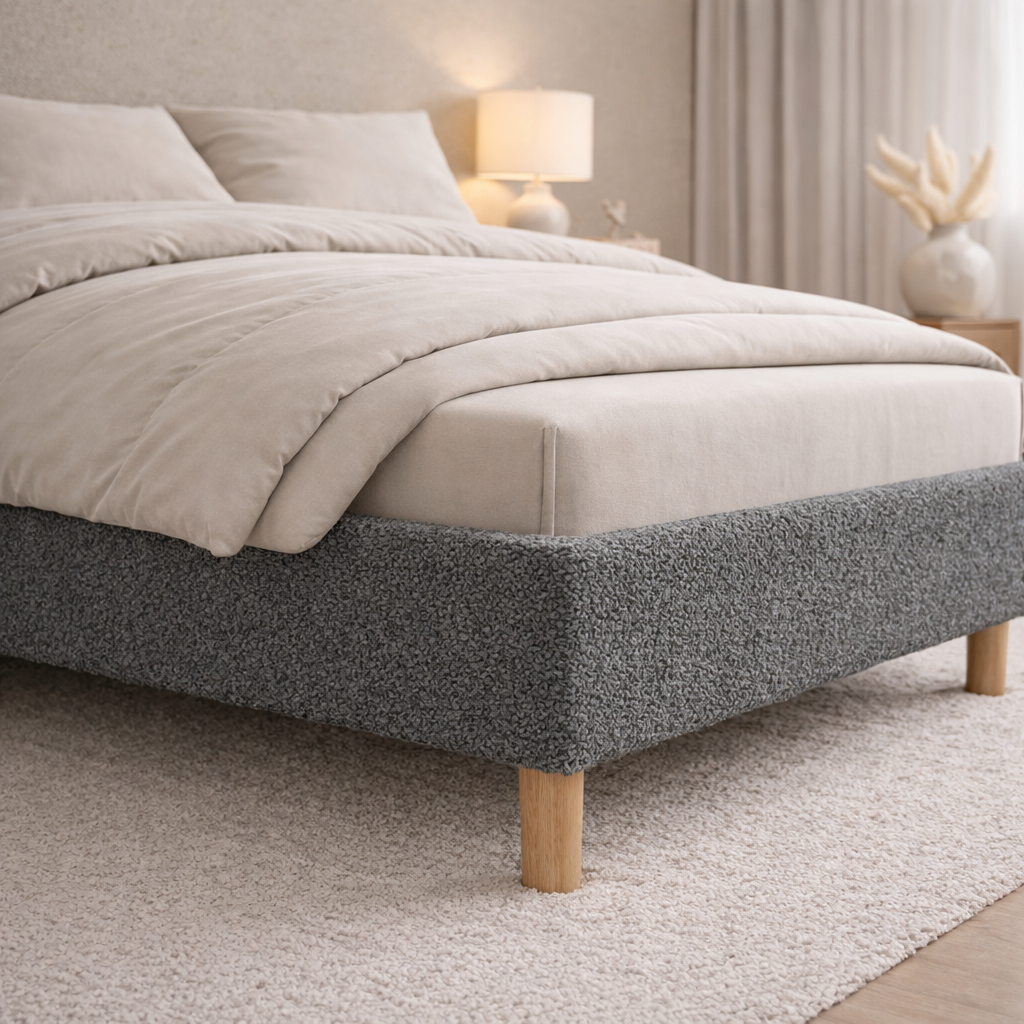 Housse structure lit fixe bouclette grise