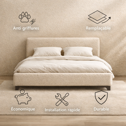 Housse structure lit fixe bouclette sable