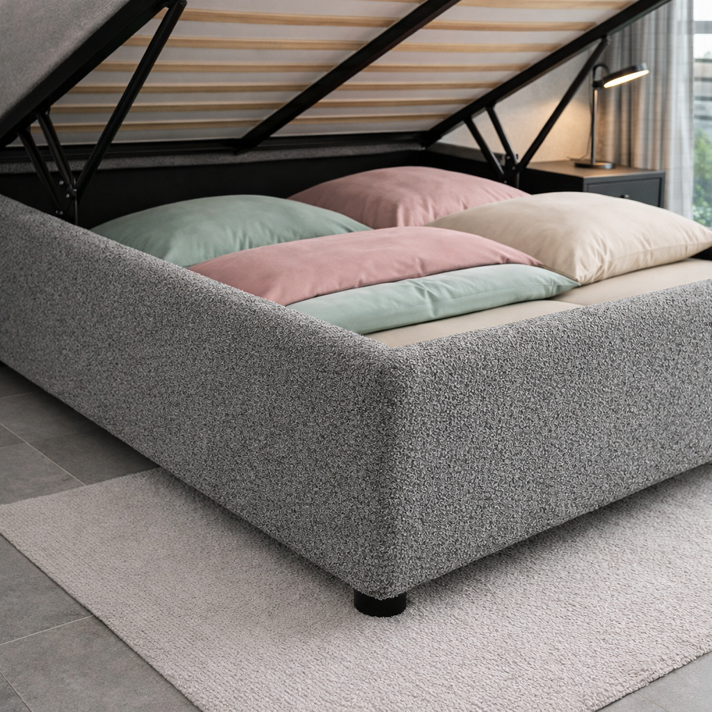 Housse structure lit coffre bouclette gris