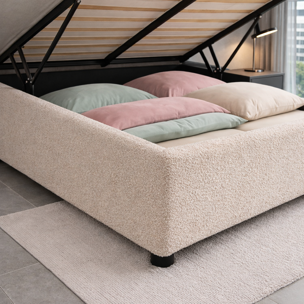 Housse structure lit coffre bouclette sable