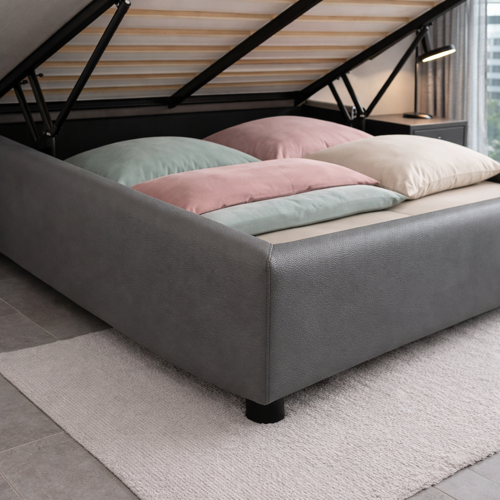 Housse structure lit coffre simili cuir gris