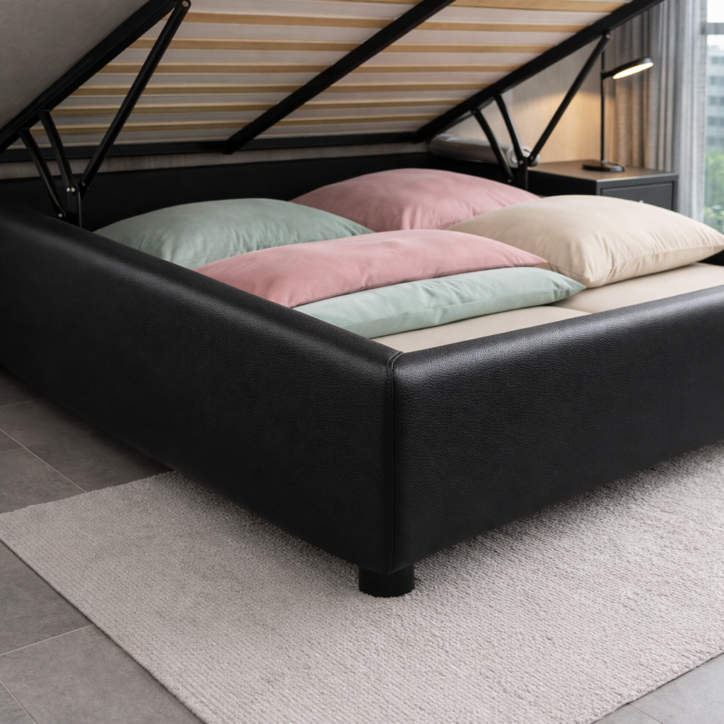 Housse structure lit coffre simili cuir noir