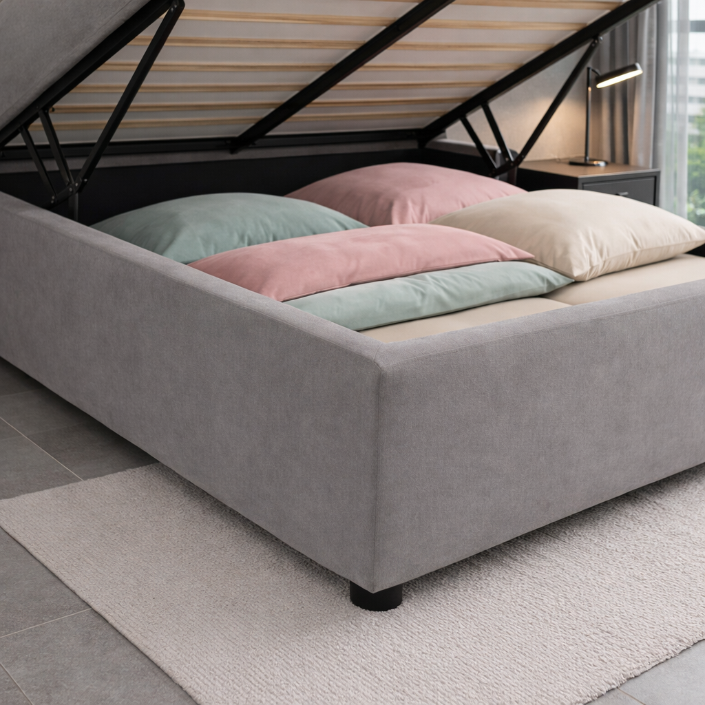 Housse structure lit coffre tissu gris clair