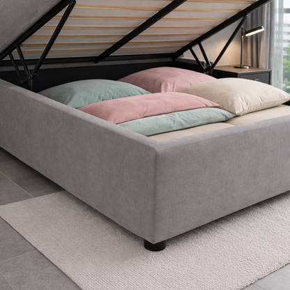 Housse structure lit coffre tissu gris clair